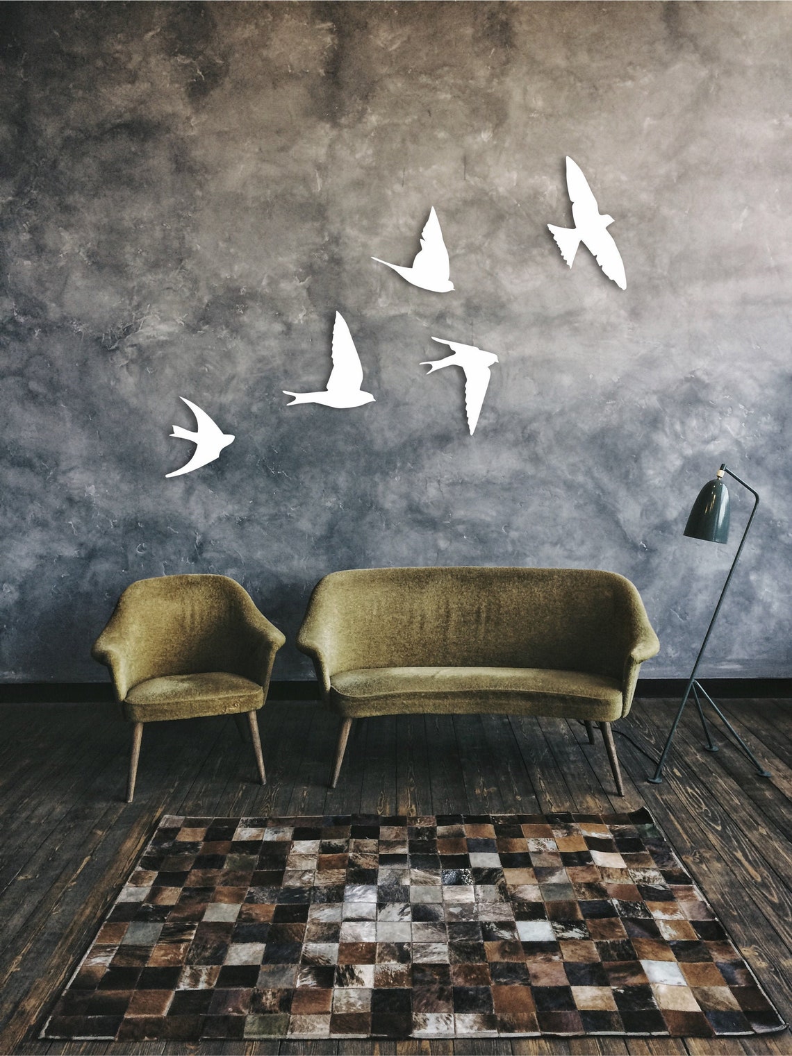 Birds Wood Wall Artwooden Decorflock of 5 Birdshousewarming Etsy