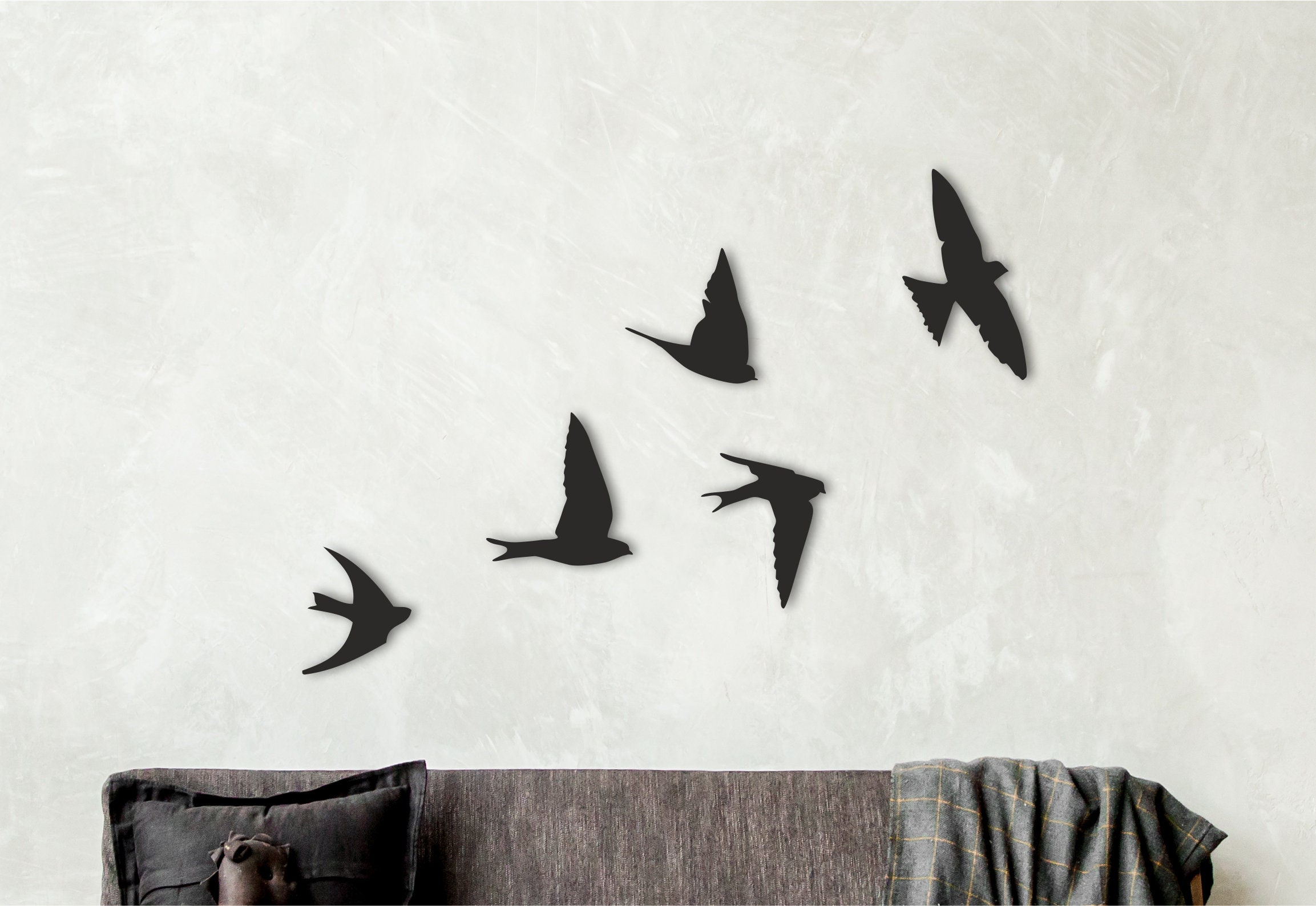 Birds Wood Wall Artwooden Decorflock of 5 Birdshousewarming Etsy