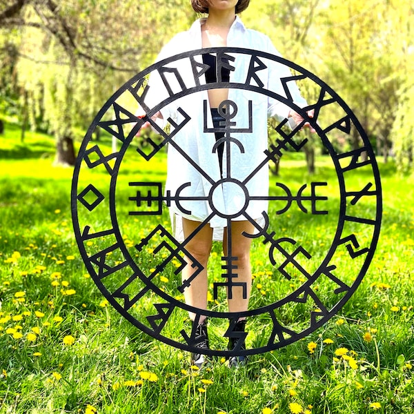 Arte de pared de Vegvisir, decoraciones de madera, decoración de pared rúnica