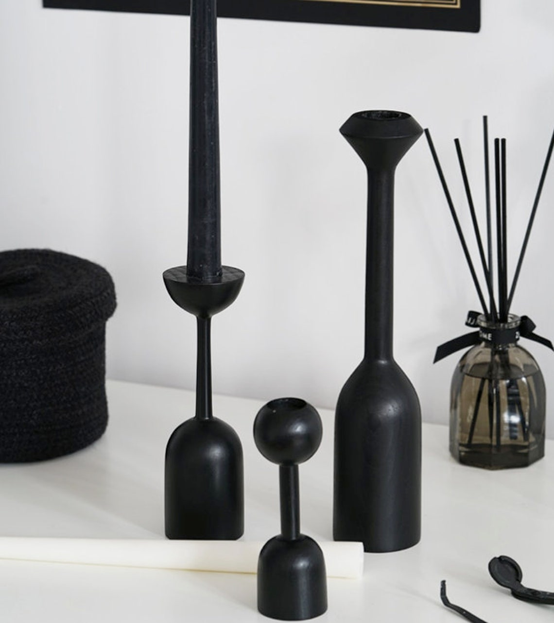 Black Candlesticks 5 Styles Available Wooden Minimalist Etsy UK