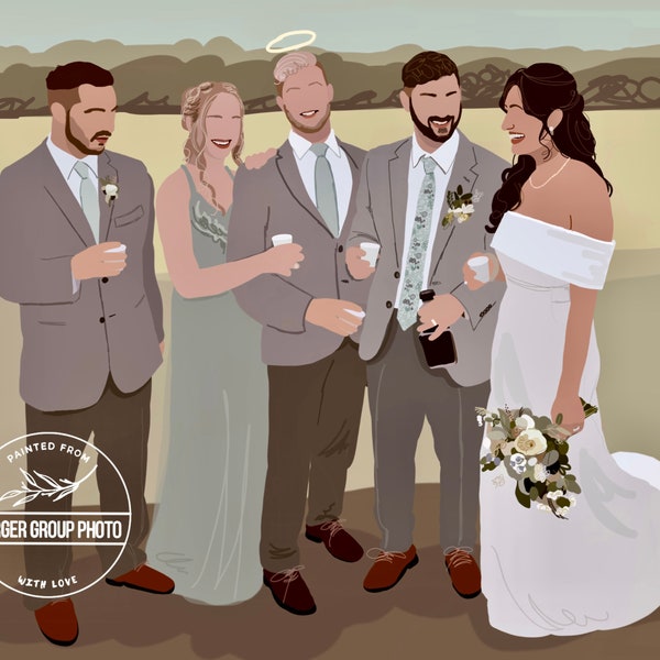 Custom Wedding Drawing from Photo | Add Family to Picture, Mothers Day Gift, Faceless DIGITAL Portrait from Photos, Memorial Painting