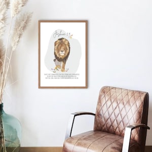 Téléchargement instantané chrétien | Art mural de vers de la Bible de Jésus, lion et bébé, impression d'Écriture aquarelle fausse couche pour cadeau de chambre d'enfant, fête des mères