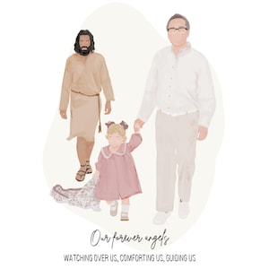 DIGITAL Watercolor Portrait with Jesus | Custom from Photo, Hand-Painted Print — Christian Wall Art, Child, Walking, Angel, Halo, Baby Girl
