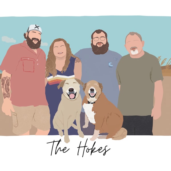 Family Faceless Portrait | Custom Mothers Day Gift, Pets Digital Painting, Add Deceased Family to Drawing from Photo, Halo, Name