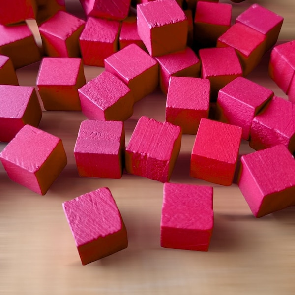 10mm Wooden Cubes ~ Board Game Pieces ~ Red Wood Cube Tokens ~ Geometric Cube ~ Colorful Cube Forms for Games, Crafts Mosaic, Puzzle, PnP