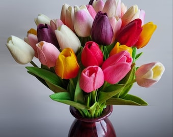 Faux TULIPS, ARTIFICIAL BOUQUET, Real Touch Tulips, Beautiful Pu Foam Tulip Flower Bouquet Minimal Easter Table Wedding Décor Spring Home