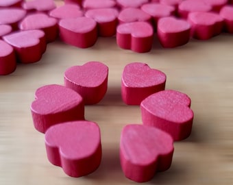 Small WOODEN HEARTS ~ Red Heart Shapes ~ 10mm Wood Heart Tokens for Board Games, Crafts, Mosaic, Card Making, Games, Love Notes, Scrapbook