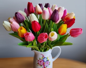 TULIPANES falsos, RAMO ARTIFICIAL, Tulipanes de tacto real, hermoso ramo de flores de tulipán de espuma de Pu Decoración mínima de la boda de la mesa de Pascua Hogar de primavera