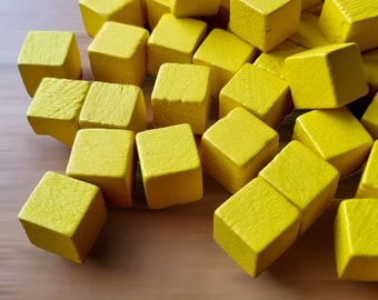 10mm Wooden Cubes ~ Board Game Pieces ~ Yellow Wood Cube Tokens ~ Geometric Cube ~ Colorful Cube Forms for Games, Crafts Mosaic, Puzzle, PnP
