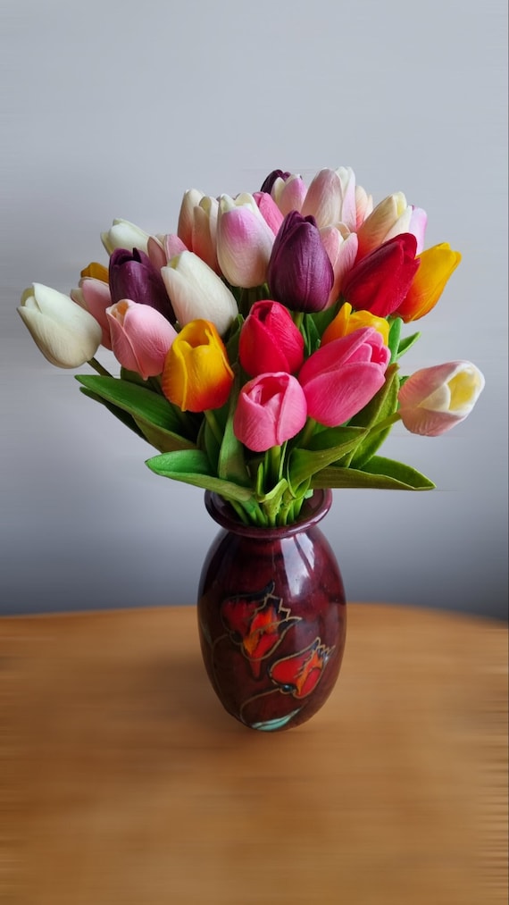 Faux TULIPS, ARTIFICIAL BOUQUET, Real Touch Tulips, Beautiful Pu Foam Tulip Flower Bouquet Minimal Easter Table Wedding Décor Spring Home