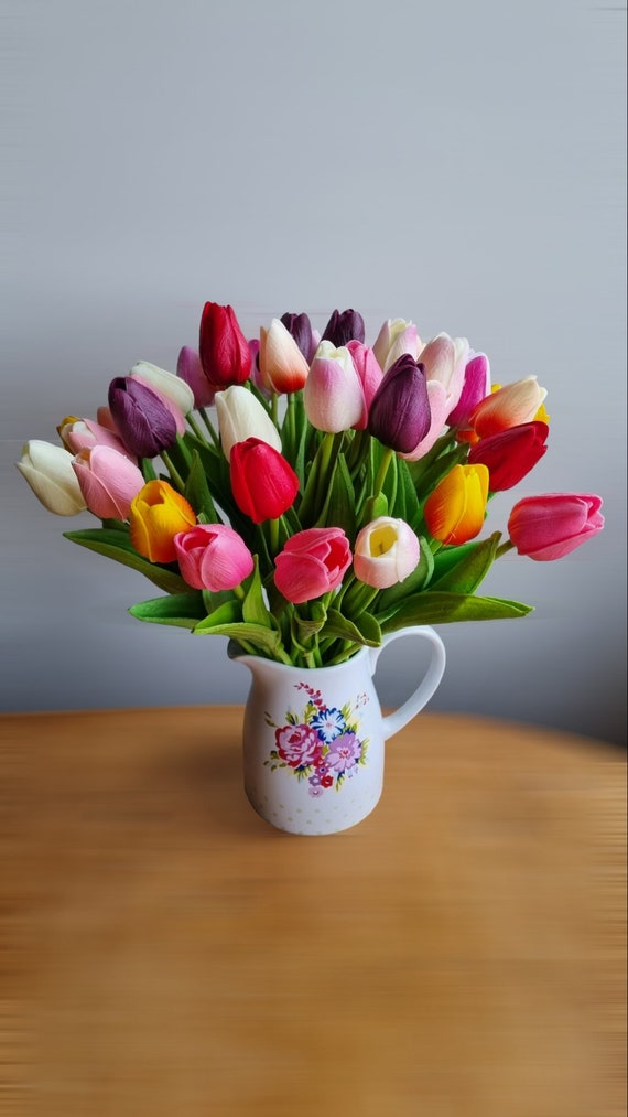 Faux TULIPS, ARTIFICIAL BOUQUET, Real Touch Tulips, Beautiful Pu Foam Tulip Flower Bouquet Minimal Easter Table Wedding Décor Spring Home