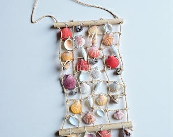 Seashell Wall Hanging Natural Shell Net Decoration 60x23cm Coastal Decor