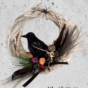 BIRD WREATH, Birds NEST, Autumn Wreath, Boho Wreath, Halloween Black Raven Gothic Style Wooden Wreath Gift for Home Wall Décor