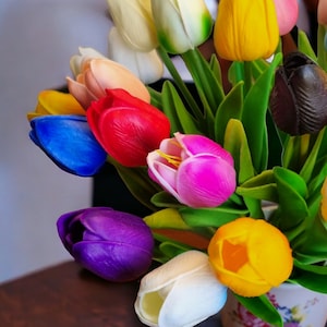 Faux TULIPES, BOUQUET ARTIFICIEL, Tulipes Real Touch, beau bouquet de fleurs de tulipes en mousse PU, minimalisme de table de Pâques, décoration de mariage de printemps image 2