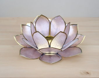 Bougeoir Capiz en forme de coquillage et fleur de lotus - Rose naturel 10 cm, coquillage pour la maison, les mariages, le centre de table et les occasions festives