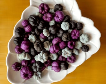 Putka Pods Mini Baby Pumpkin Mix of Purple Grey & Black for Craft Decoration Potpourri Wreath Card Making Autumn Winter Halloween Display