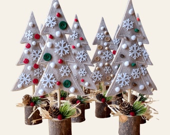Eco-Friendly Wooden & Felt Christmas Tree - 25cm - Handmade Standing Festive Ornament for Office or Home, Winter Gift for Her Him Mum Boss