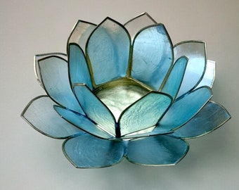 Capiz Shell Lotus Blumenkerzenhalter - Naturblau 10cm, Muscheldekor für Zuhause, Hochzeiten, Tischdekoration und festliche Anlässe