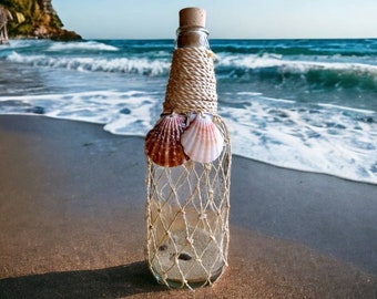 MESSAGE BOTTLE with Sand and Mini Seashells, Desert Island, Nautical Home Shell Decor, Beach Shell Art, Birthday Gift for Home, Invitation