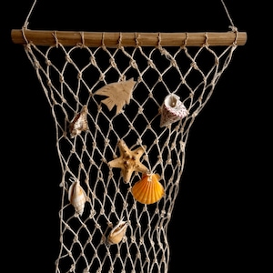 Hanging Fishing Net With Natural Sea Shells, Wooden Fish, Starfish Wall ...