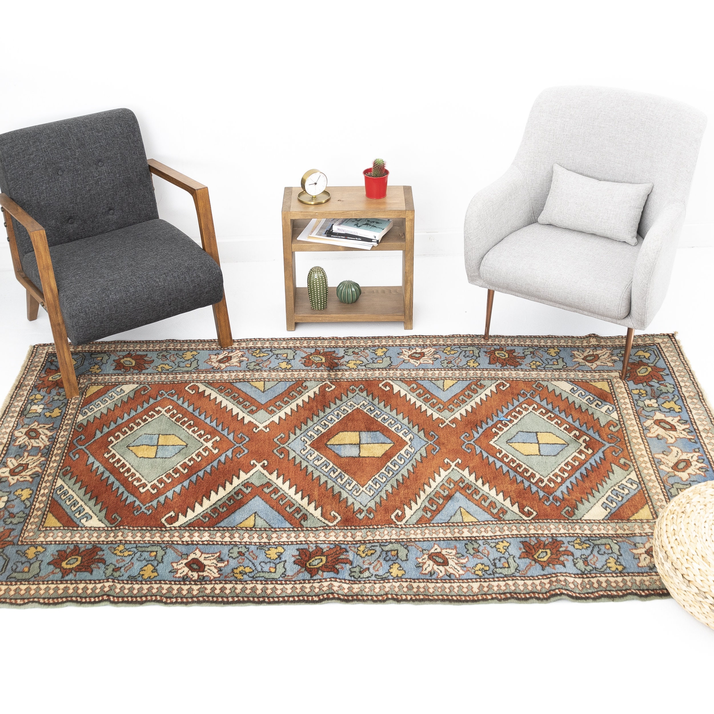 Kars Rug 4.4x8.1 ft Red Blue Area Rug Vintage Rug Etsy