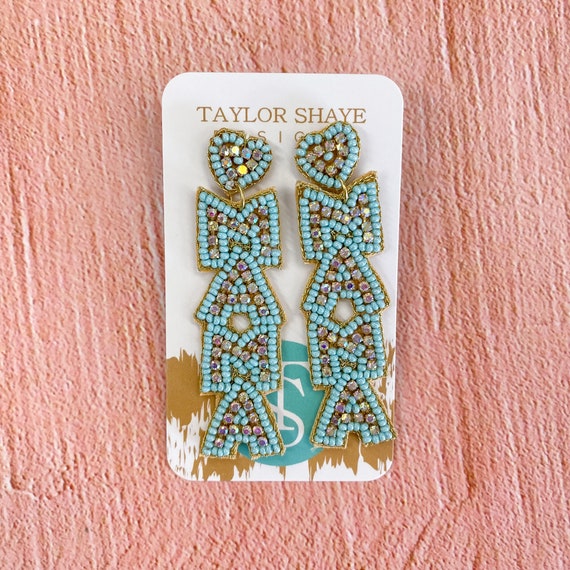 Blue Beaded Mama Earrings by Taylor Shaye - image 1