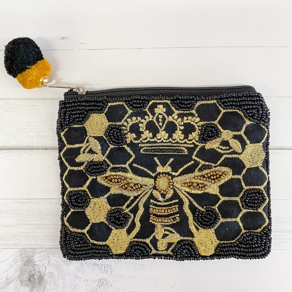 Bee Black Beaded Pouch - image 1