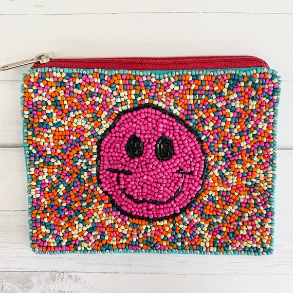 Smiley Face Beaded Coin Purse - image 1