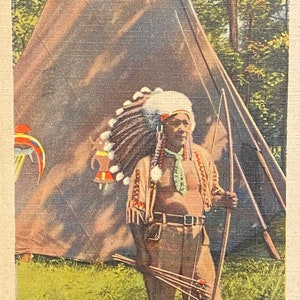 Chief Standing Deer - Cherokee Indian Reservation - North Carolina - 1930s Linen Postcard