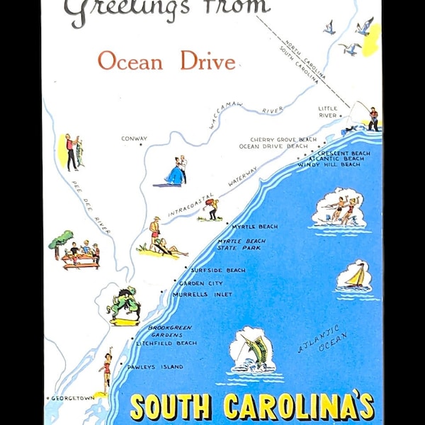 Freetings from Ocean Drive, South Carolina's Grand Strand - Digital Print - Vintage South Carolina Marketing Art