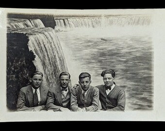 Real Photo Postcard of a Handsome Group of Friends at Niagara Falls (RPPC)