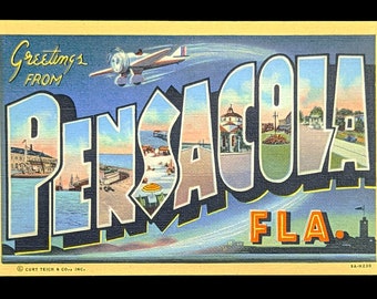 Greetings from Pensacola, Florida - Digital Print - Vintage Florida Marketing Art