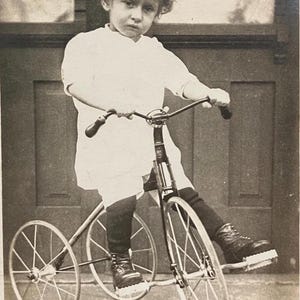 RPPC - Sweet Toddler on new Tricycle in 1916, Great facial expression - Real Photo Postcard of little Boy - Great RPPC Find