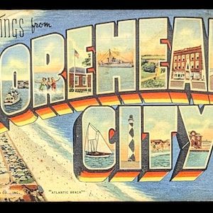 Saudações de Morehead City, Carolina do Norte - Digital Vintage Morehead City Marketing ArtPrint