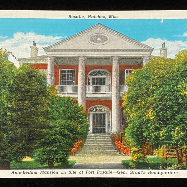 Ante-Bellum Mansion on Site of Fort Rosalie - Gen. Grant's Headquarters - 1932 Linen Postcard