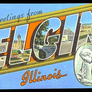 Saluti da Elgin, Illinois - Stampa digitale - Arte di marketing vintage dell'Illinois