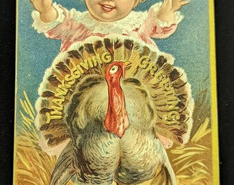 Thanksgiving Greetings Embossed Card 1903 date - Holiday Vintage Postcard