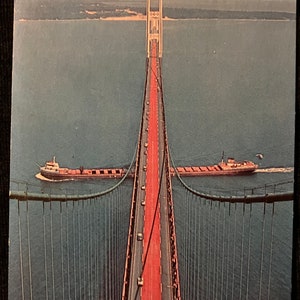 The Mackinac Bridge in Michigan Worlds Greatest Bridge Photo by Penrod Studio Vintage Bridge Postcard image 1