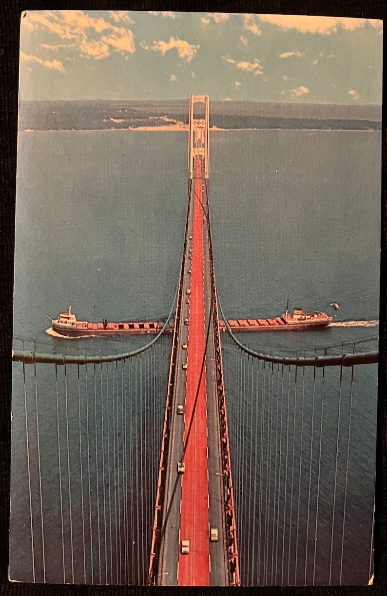 The Mackinac Bridge in Michigan Worlds Greatest Bridge Photo by Penrod Studio Vintage Bridge Postcard image 1