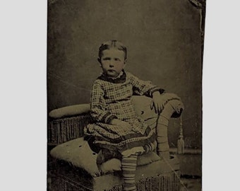 Victorian Era TinType with Hand Painted cheeks and Dressed Like a child of 2023- Small Child in Victorian Clothes