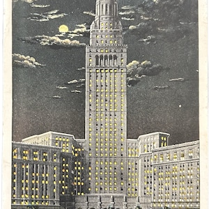 The Union Terminal Building at Night- Cleveland, Ohio- Vintage Postcard