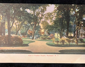 View in Franklin Square, Rochester, N.Y. - Vintage Hand Tinted Photo Postcard