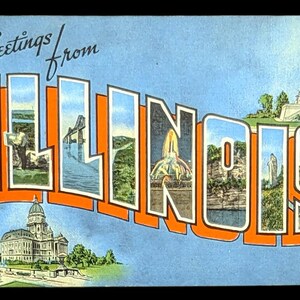 Saluti dall'Illinois - Stampa artistica digitale vintage di marketing dell'Illinois