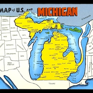 Map of U.S. and Michigan - Digital Print - Vintage Michigan Marketing Art