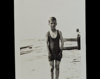 Black and White Photo of a Boy at the Beach - Frame for Lake Cottage Decor
