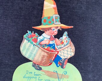 Chloe Preston Shopping Boy Vintage Valentine Card with Poof Honeycomb 1920’s-1930’s