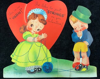 Children's Novelty Fold Out Valentines Cards, Set of 2 A-Meri-Card - "I'd like to put strings on you" and "Will you step out" Vintage