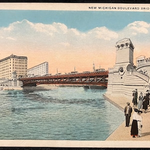 New Michigan Boulevard Bridge, Chicago - Vintage Bridge Postcard