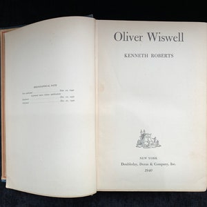 Oliver Wisewell von Kenneth Roberts, Erstausgabe, Erstdruck 1940, mit End-Papierkarten