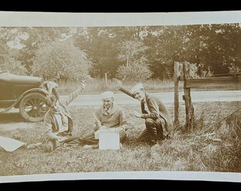 Young WWI Sailor Boys Hanging out While on RR Beside the Road - Michigan Phpto 1920s